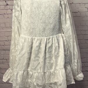White Smocked Bishop Sleeve Blouse